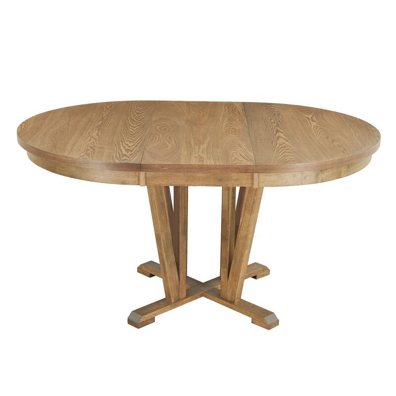 Extendable Round Dining Table Set, 5 Piece Solid Wood Kitchen Table Set, Breakfast Table Set with 4 Cross Back Chairs