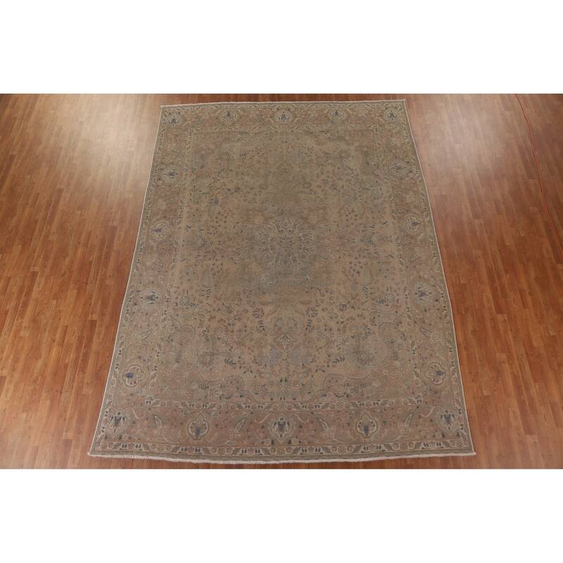 Distressed Tabriz Persian Vintage Rug Handmade Oriental Wool Carpet - 9'6" x 12'9"