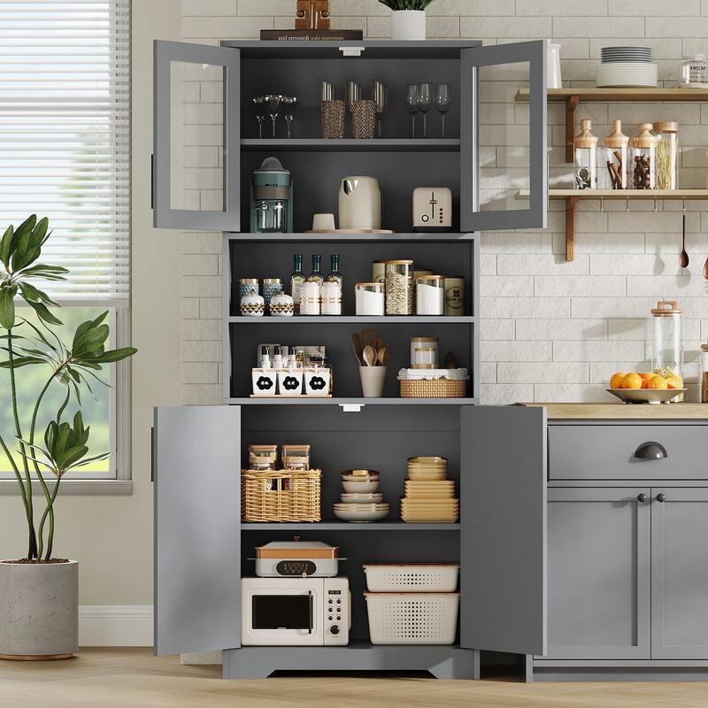 67" Tall Storage Cabinet, Kitchen Pantry Cabinet with Adjustable Shelves, Open Compartments