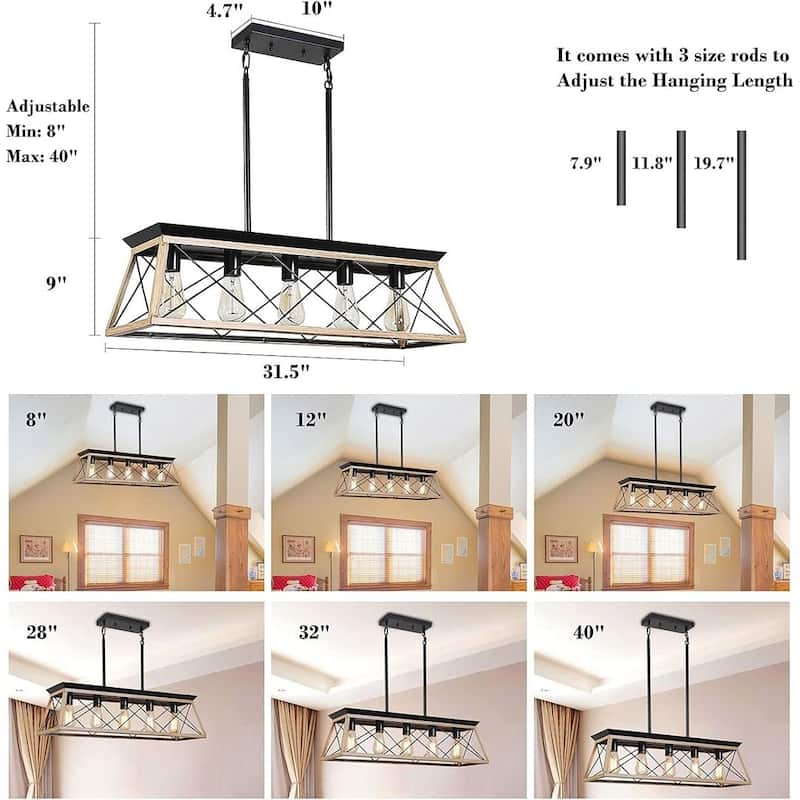 Farmhouse Restaurant 5-Light Metal Rectangular Chandelier