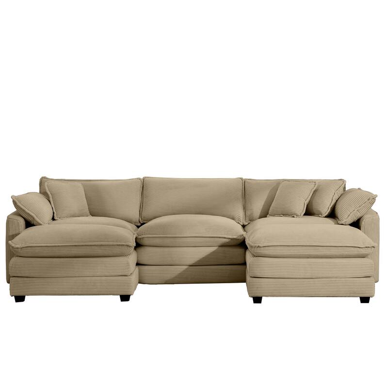 Corduroy U-Shape Modular Sofa with Ottomans, Convertible Corner Couch