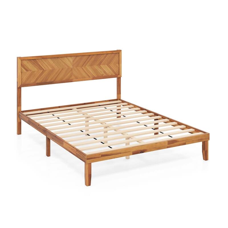 Gymax Twin/Full/Queen Size Bed Frame w/Headboard Wooden Slats Support