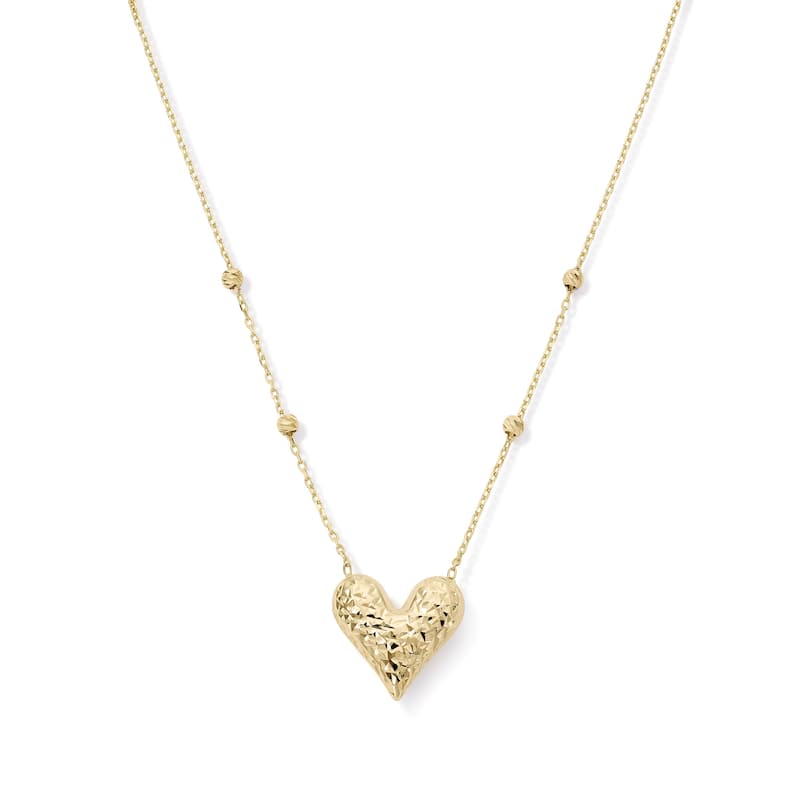 Clover 14k Yellow Gold Diamond-Cut Heart Pendant Station Necklace