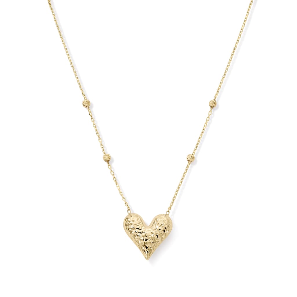 Clover 14k Yellow Gold Diamond-Cut Heart Pendant Station Necklace