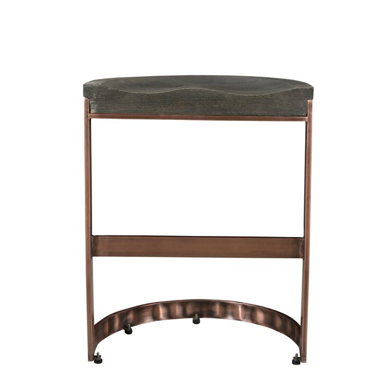 HomeRoots 26" Gray and Copper Solid Wood and Iron Backless Counter Height Bar Chair