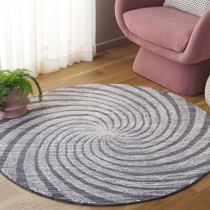 SAFAVIEH Handmade Novelty Blerona Swirl Wool Rug - Charcoal/Grey - 3' Round