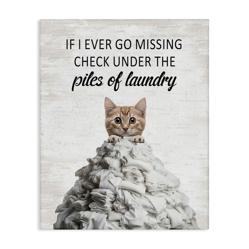 Stupell Piles Of Laundry Cat Canvas Wall Art Design By Lettered and Lined