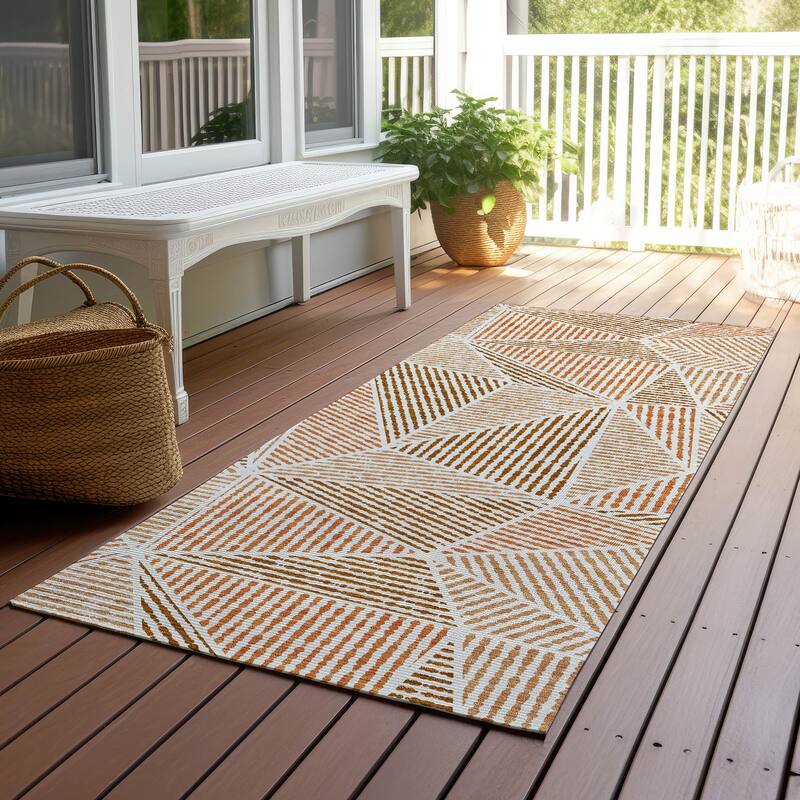Machine Washable Indoor/ Outdoor Chantille Mosaic Geometric Rug