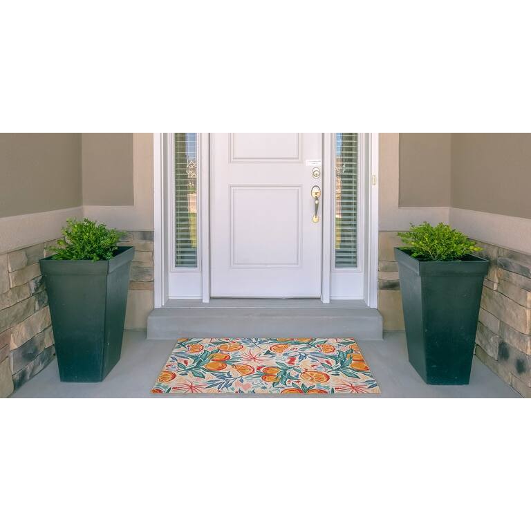 Indoor/Outdoor Water Resistant Marco Ivory & Blue Washable Area Rug Washable Area Rug - 2' x 3'