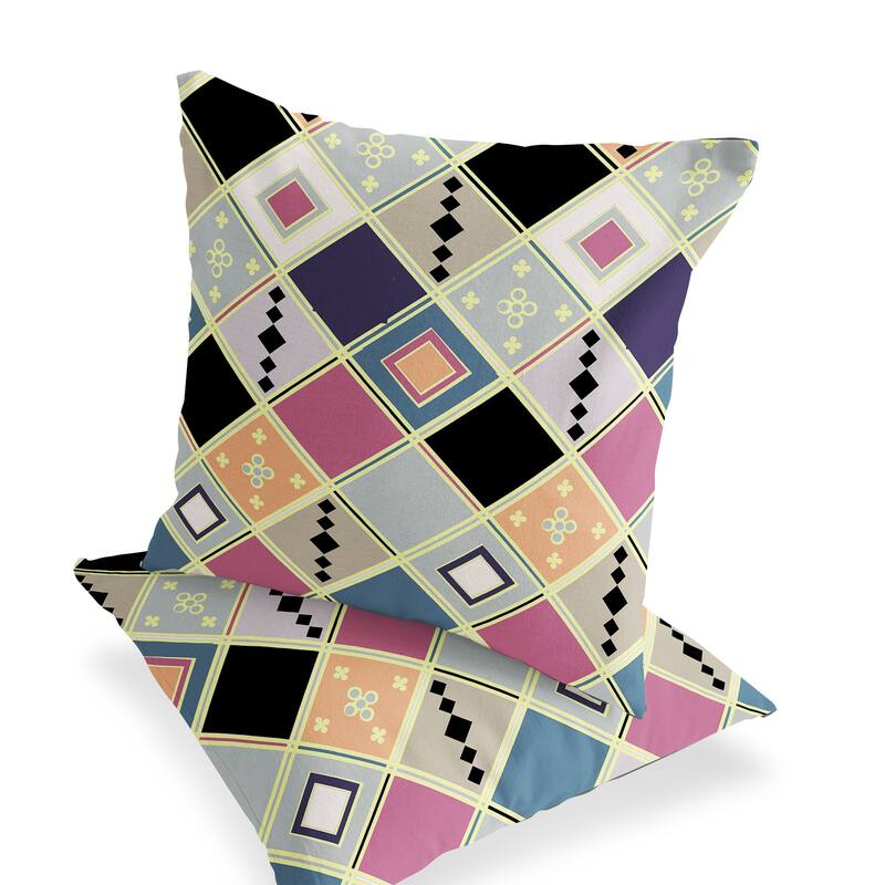 HomeRoots Set of Two 16" X 16" Pink and Black Blown Seam Diamond Indoor Outdoor Throw Pillow - 16.00' X '16.00' X '5.00