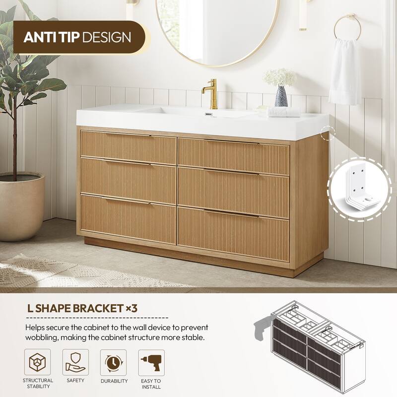 Hohhot Bath Vanity with Integrated Stone Sink Top without Mirror