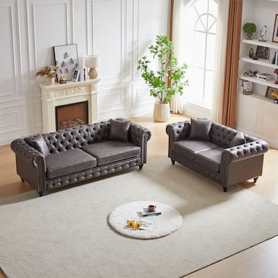 Chesterfield Style Sofa Set - 3+2 Seats, Tech Fabric