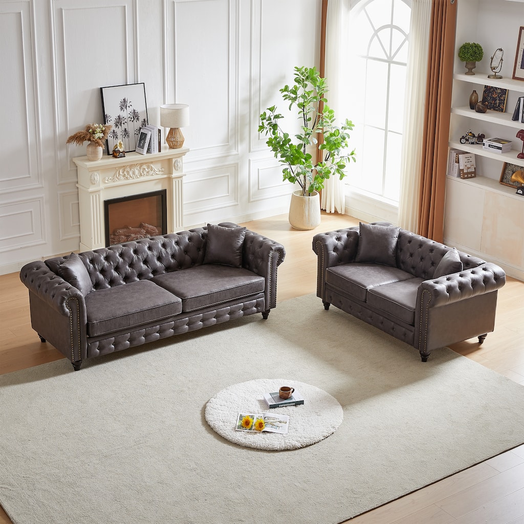 Chesterfield Style Sofa Set - 3+2 Seats, Tech Fabric