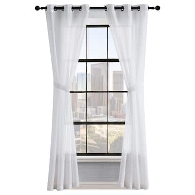 Lucky Brand Larkin Textured Light Filtering Grommet Window Curtain Panel Pair with Tiebacks