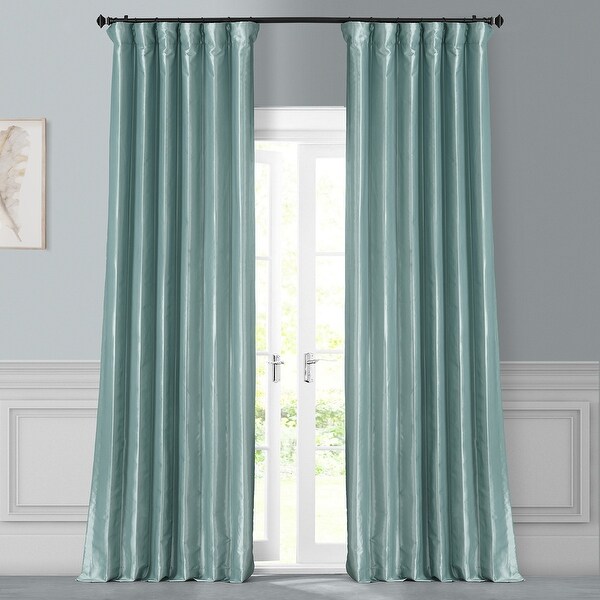 Exclusive Fabrics Solid Faux Silk Taffeta Robin's Egg Curtain Panel. Opens flyout.