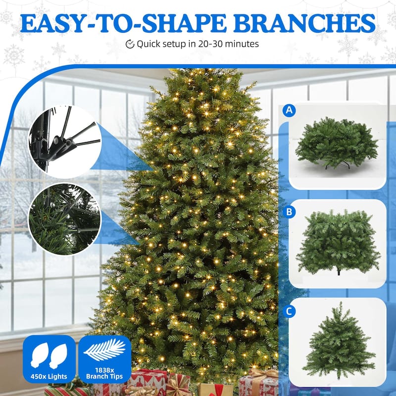 Elegant Pre-Lit Artificial Christmas Tree Collection , Multiple Styles with Remote Control & Snow Flocking