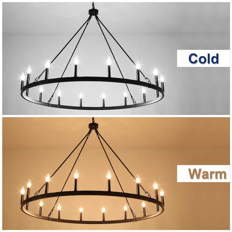 Vyolette 16-Light 47 in. Large Modern Farmhouse Candle Wagon Wheel Chandelier for Living Room
