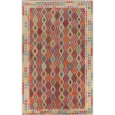 Geometric Multicolor Kilim Oriental Large Rug Flatweave Wool Carpet - 10'1"x 16'4"