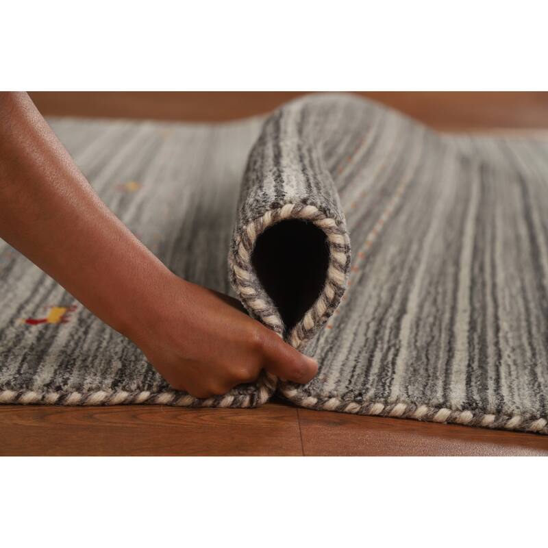 Hand Knotted Oriental 100% Wool Carpet Tribal Tribal Greys & Charcoal Gabbeh Area Rug - 7' 8'' X 5' 0''