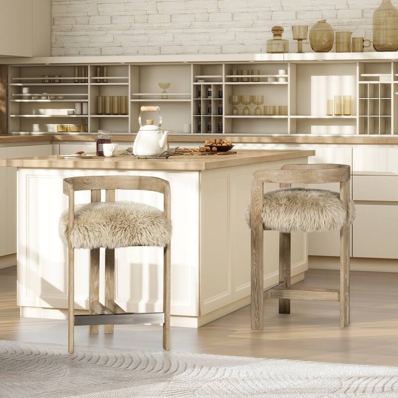 Low Back Genuine Fur Counter Stool