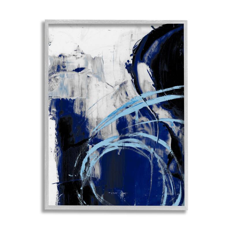 Stupell Chaotic Blue Movements Indigo Abstract Design Framed Wall Art