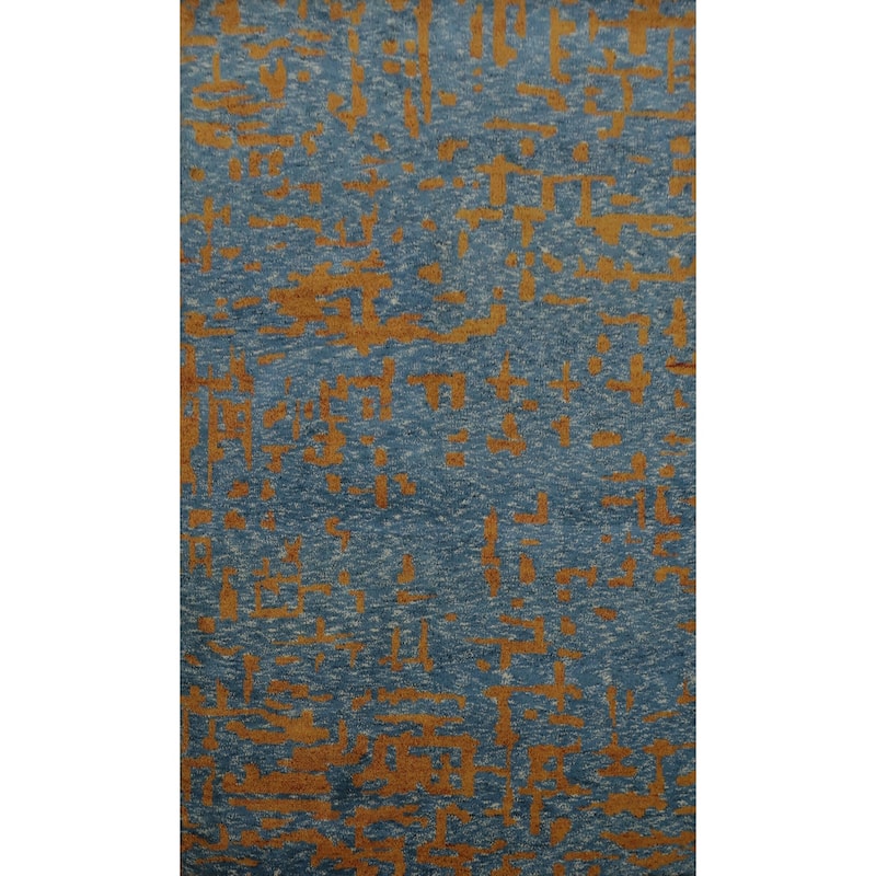 Hand Knotted Oriental 100% Wool Carpet Modern Abstract Navy Blue & Blues Gabbeh Area Rug - 7' 11'' X 5' 0''