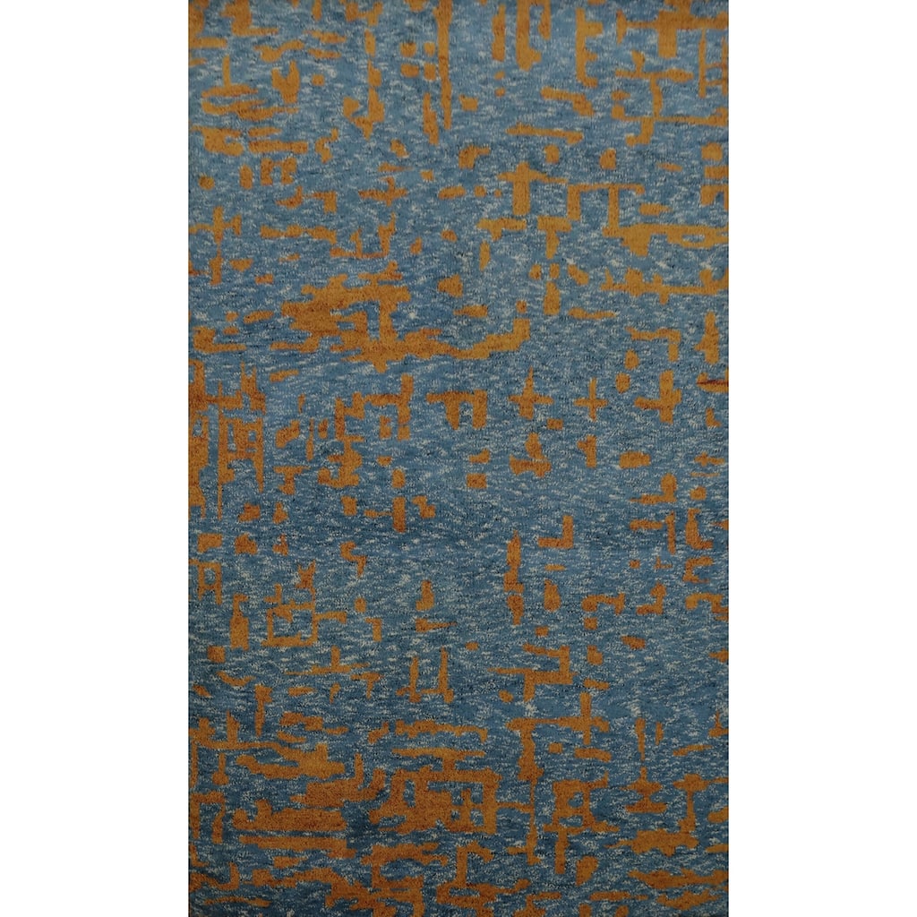 Hand Knotted Oriental 100% Wool Carpet Modern Abstract Navy Blue & Blues Gabbeh Area Rug - 7' 11'' X 5' 0''