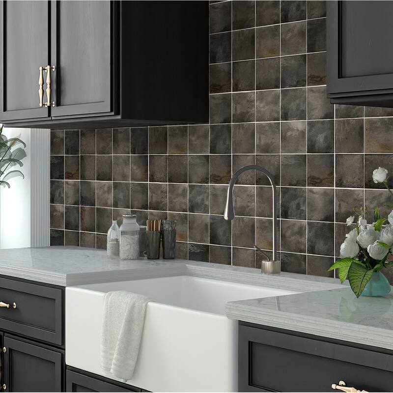 Apollo tile 4" x 4" Antiek Glossy Black Ceramic Tile (6.46 sq ft/case) - 60 Pack