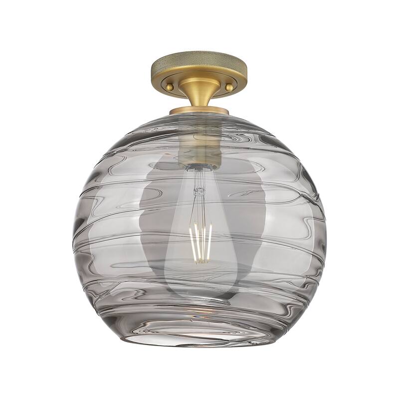 Innovations Lighting 434-1F-10-10 Crown Point Flush Mount Crown Point - Brushed Brass / Light Smoke Deco Swirl