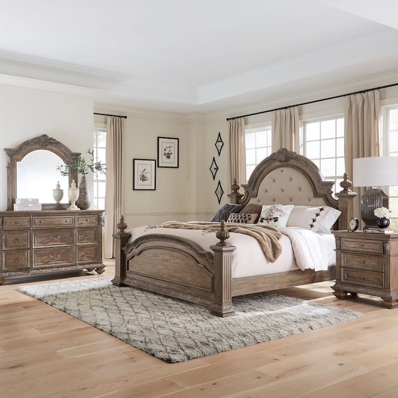 Liberty Furniture Carlisle Court Poster Bed, Dresser & Mirror, Chest, Night Stand - King, Queen - Bed, Dresser, Mirror, and Night Stand - Queen
