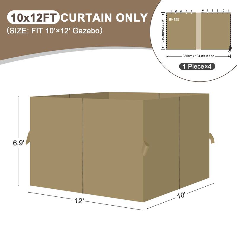 Aoodor Gazebo Curtain Replacement-Universal 4-Panel Sidewalls 10'x12', Curtain Only