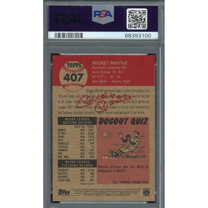 Mickey Mantle 2021 Topps Living Baseball Card #407 Graded PSA 9 - 8'6" x 11'6"
