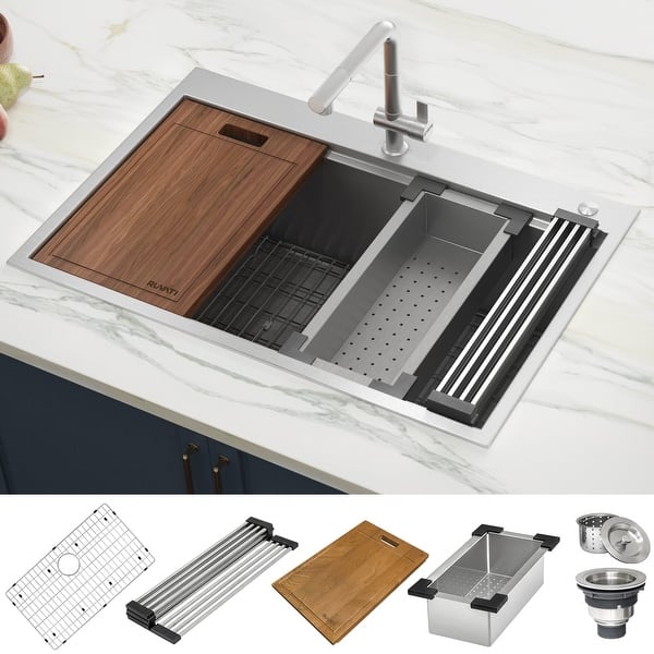 25 x 22 in. Workstation Drop-In Tight Radius Topmount 16-Gauge Stainless Steel Ledge Kitchen Sink Single Bowl 25 x 22 in. Workstation Drop-In Tight Radius Topmount 16-Gauge Stainless Steel Ledge Kitchen Sink Single Bowl