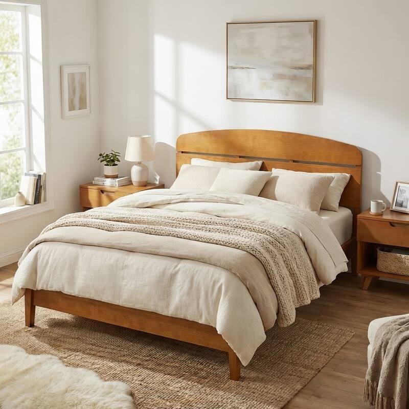 Christopher Knight Home - Rubber Wood Platform Bed with Curved Headboard