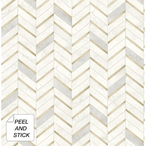 NextWall Chevron Marble Tile Peel and Stick Wallpaper