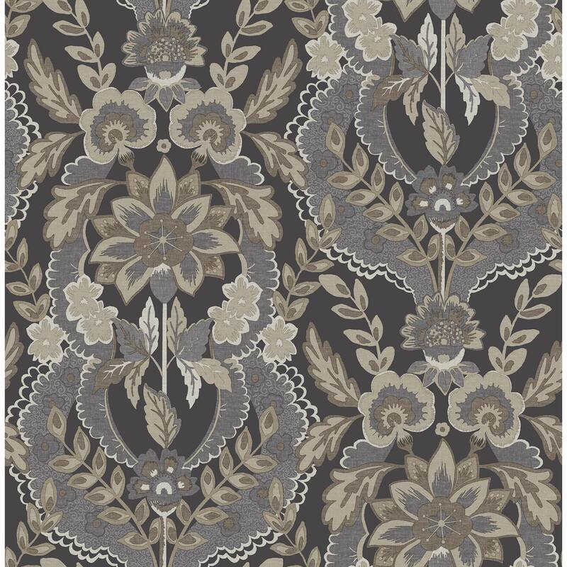 Chris Loves Julia x A-Street Prints Collins Charcoal Damask Wallpaper