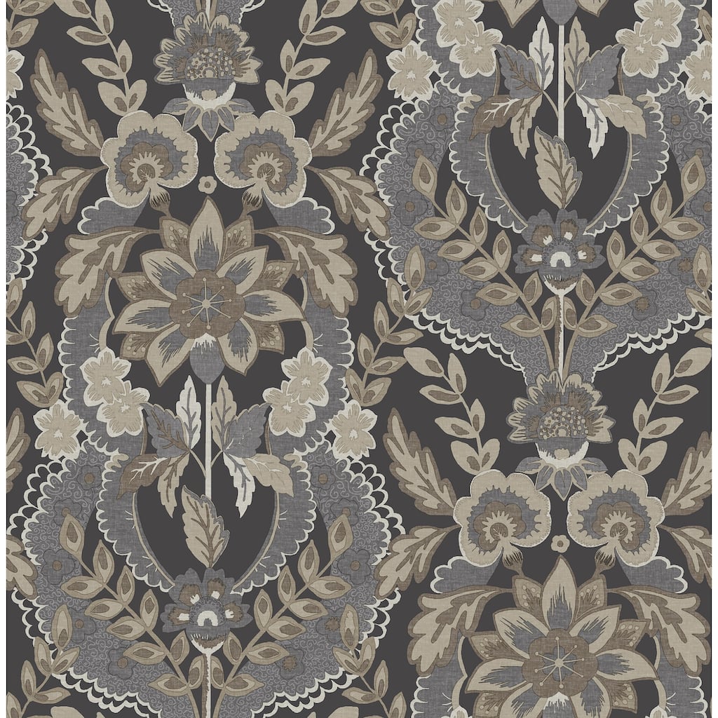 Chris Loves Julia x A-Street Prints Collins Charcoal Damask Wallpaper