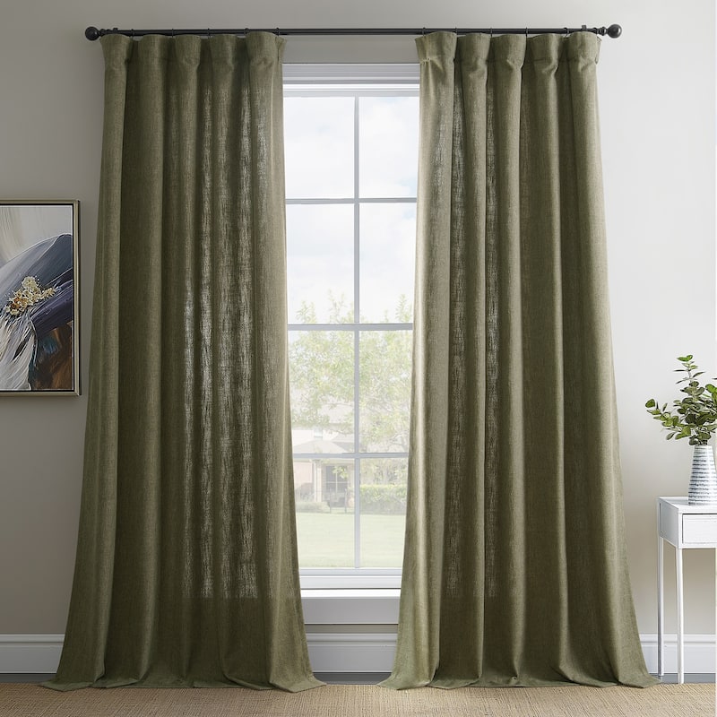 Exclusive Fabrics Basic Faux Linen Curtain Pair - 2 Panels - Light Filtering Window Curtains - Khaki Green - 50 X 120