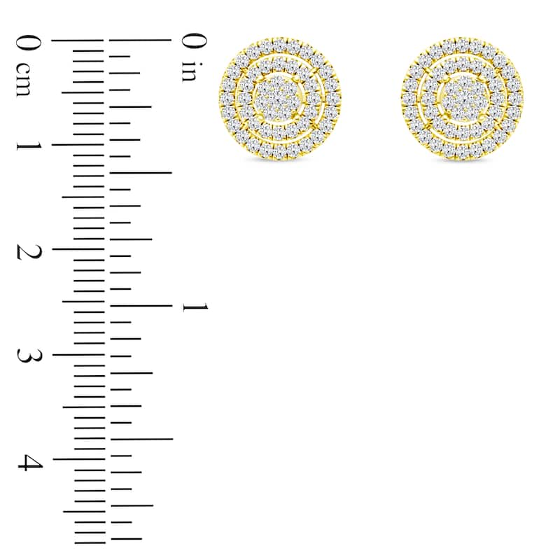 1/2ct TDW Diamond Cluster Double Halo Stud Earrings in 10k Yellow Gold for Women