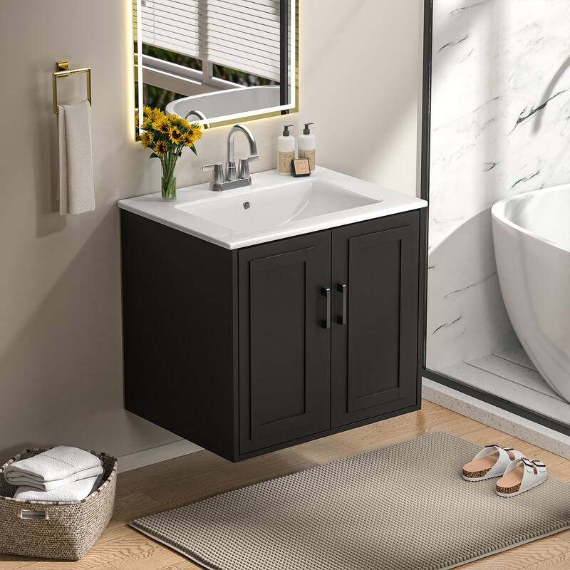 Anmytek 24'' Floating Bathroom Vanity Sink Combo Wall Mounted Cabinet with Soft Close Door