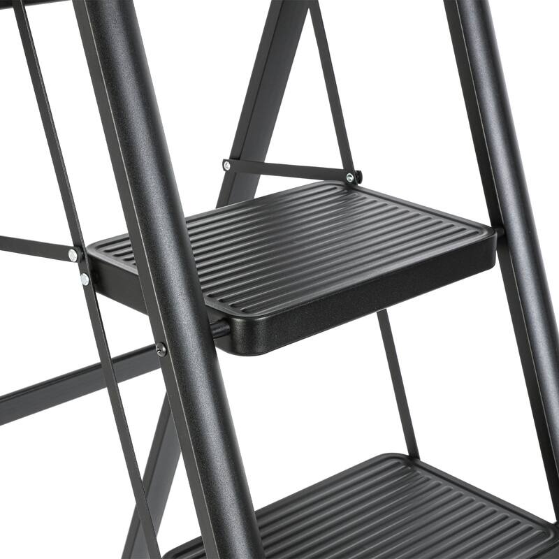 Black 5 Step Stool Folding Step Stool with Handrails