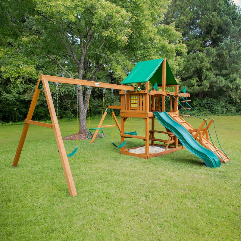 Gorilla Playsets Frontier Outdoor Wooden Swing Set with Tire Swing