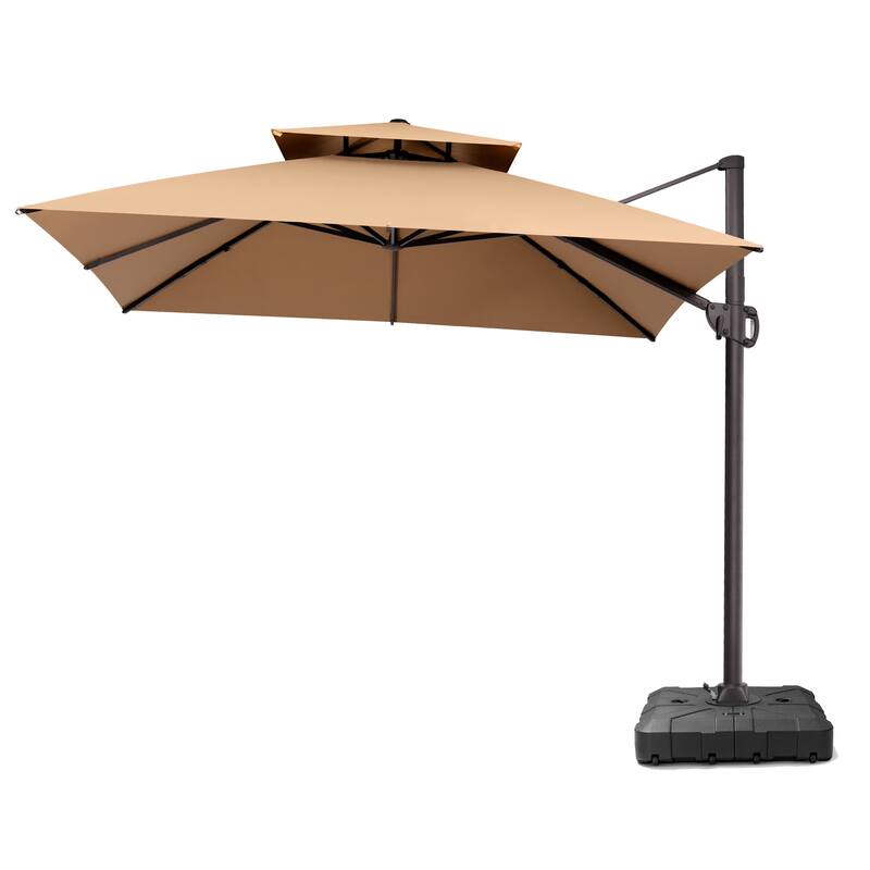 Pellebant Outdoor 10x10 FT Square Cantilever Patio Umbrella 360 Degree Rotation with HDPE Base