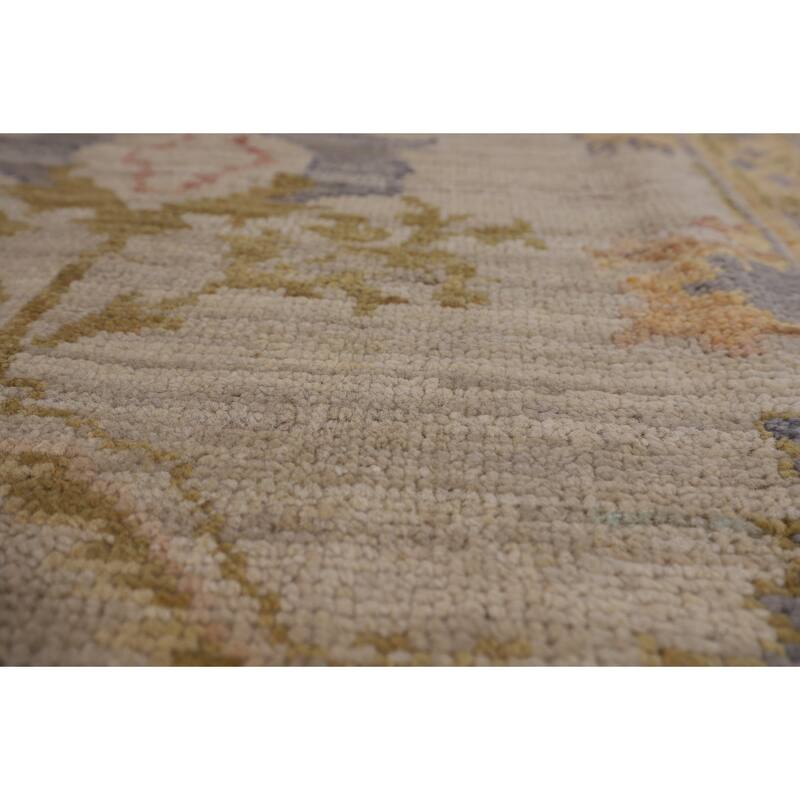 Oushak Turkish Vegetable Dye Area Rug Handmade Beige Wool Carpet - 6'2"x 8'10"