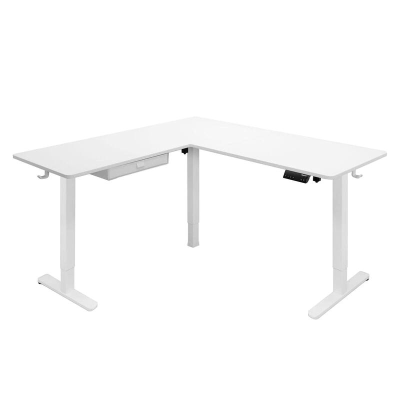 Mount-It! 63"W Electric L-Shaped Corner Adjustable Standing Desk, White/White (MI-15011)