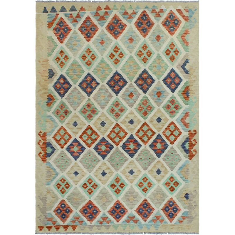 Sun Faded Flatweave Nye Beige/Navy Rug - 5'8" x 8'0"