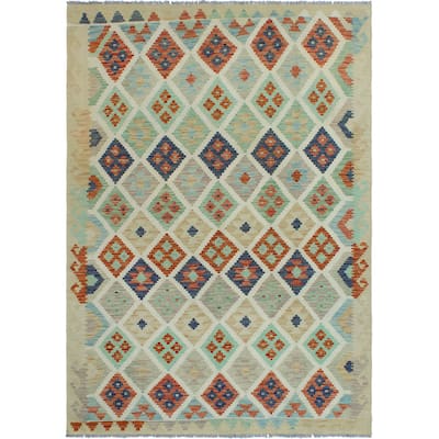 Sun Faded Flatweave Nye Beige/Navy Rug - 5'8" x 8'0"