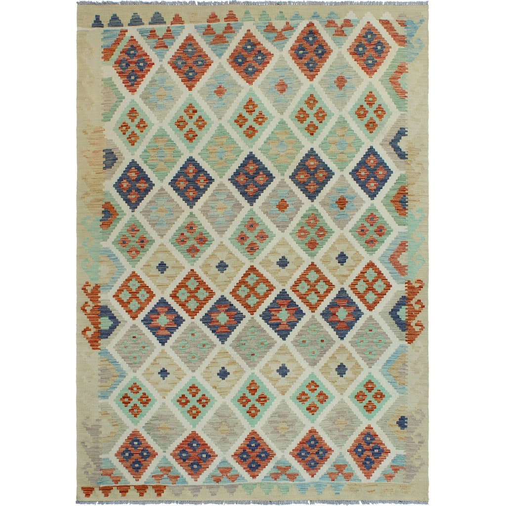 Sun Faded Flatweave Nye Beige/Navy Rug - 5'8" x 8'0"