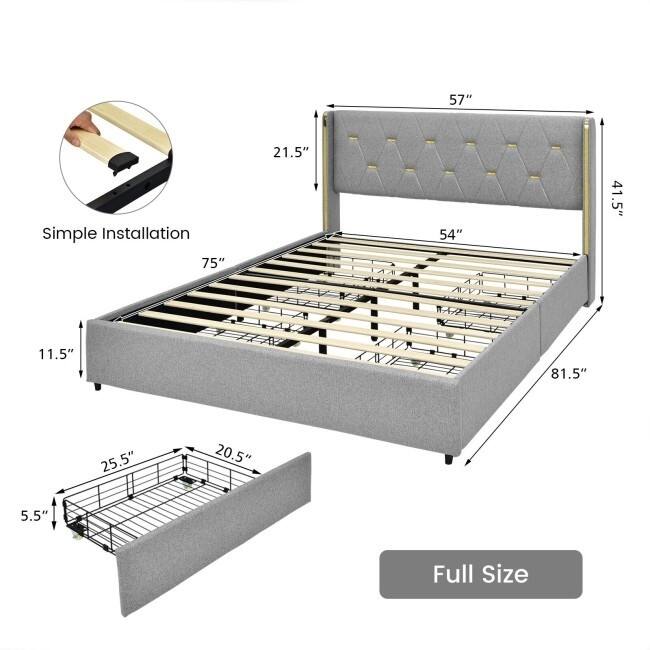 Linen Headboard 4 Drawer Storage Platform Bed