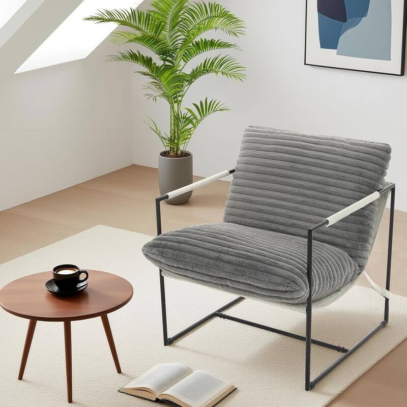 Modern Sling Accent Chair, Upholstered Lounge Armchair for Living Room, Bedroom - Black